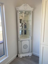 Greta Italian White/Silver High Gloss Corner Display Cabinet & Diamanté Inserts