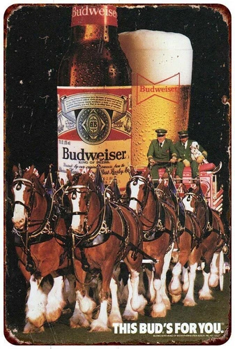 1985 BUDWEISER BEER Clydesdale & Dalmatian Vintage Look Reproduction metal sign