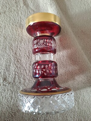Wittig Crystal Kerzenständer rubinrot mit breitem Goldrand, Handarbeit Hadamar