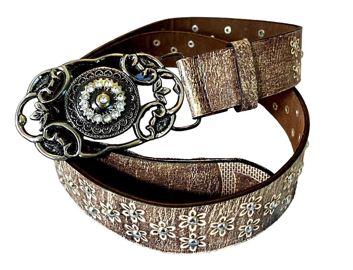 Floral Silver and Brown Belt Buy Brown Wide Cowboy Western Belt With Silver Floral Buckle main image 4