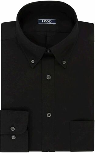 Men's Dress Shirt Regular Fit Stretch Solid Button Down, Black, Size 14.0  yDDp