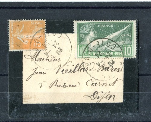 FRANKREICH 1924 Olympische kleine Todesanzeige Cover GEBRAUCHT (K249)