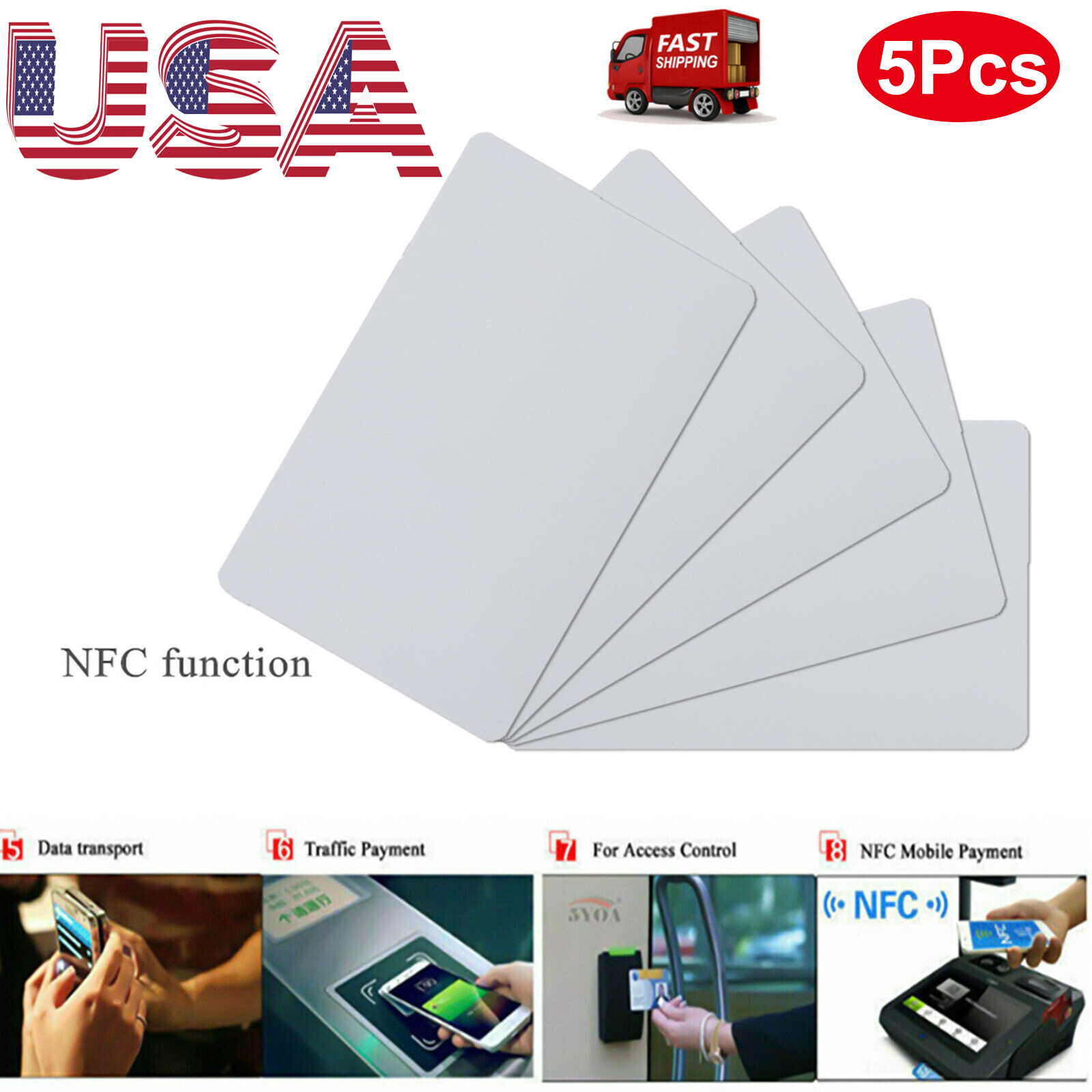 5PCS NFC Chip PVC Cards Tags Clone NTAG215 Card Blank Printable TagMo Waterproof