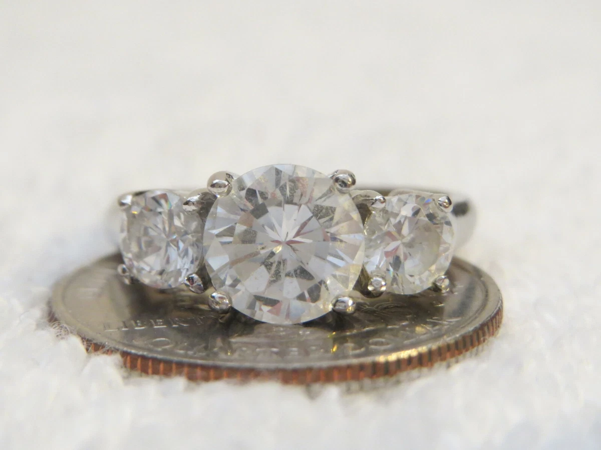 Beautiful Vintage RSE 925 Silver 3 Stone CZ Crystal Ring Size 8