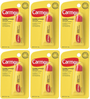 SIX new tubes of Carmex Classic Lip Balm - .35oz each