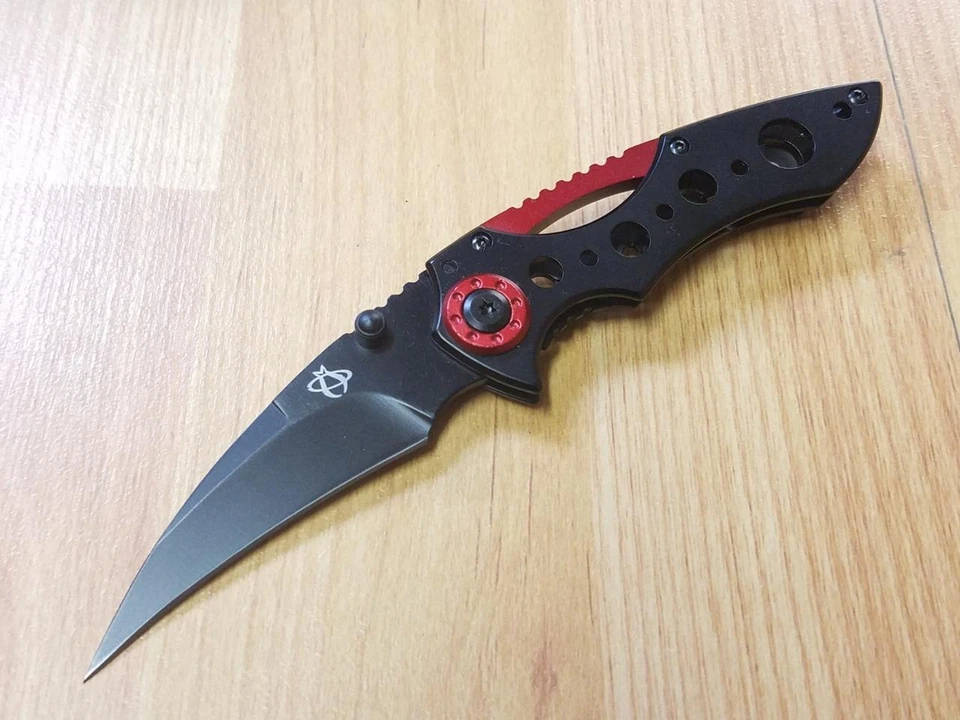 Cuchillo de Bolsillo Plegable MANTIS Isósceles Rojo Framelock Carey AUS-8 Carpeta MR1 Foto 2 de 4