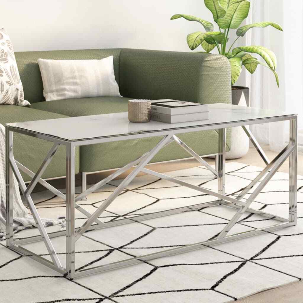 Coffee Table Silver Stainless Steel and Tempered Glass