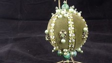 Vintage green velvet , rhinestone ornament