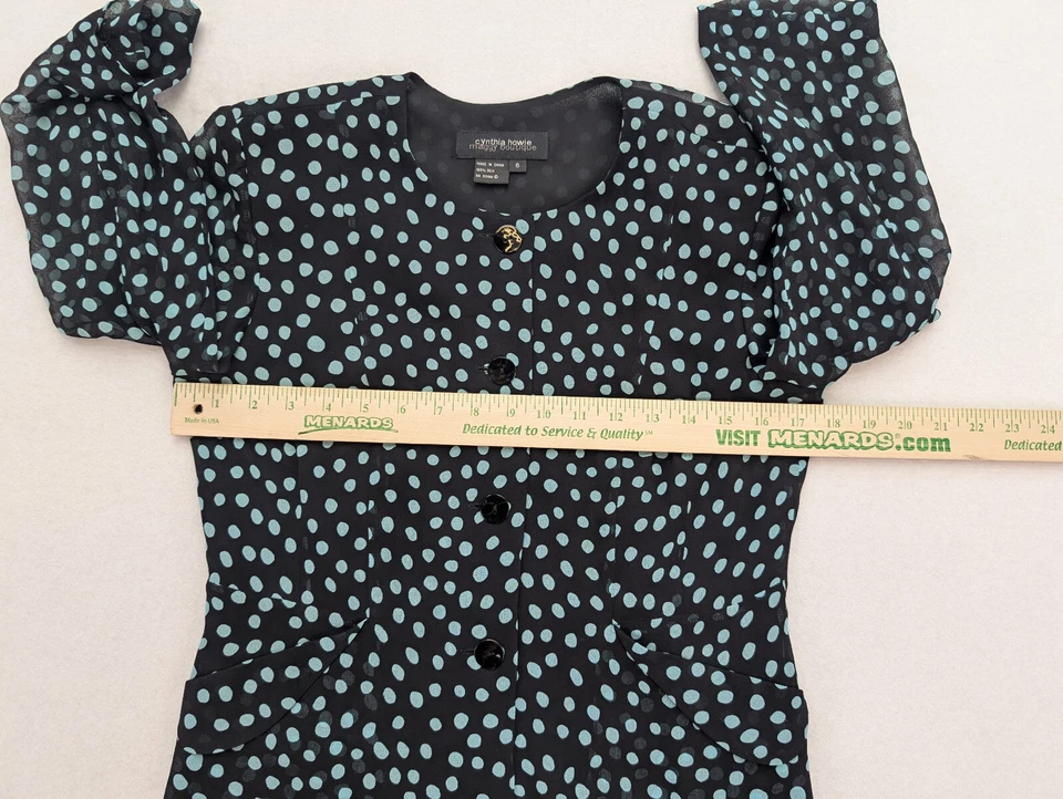 Cynthia Howie Maggy Boutique 2 Pc 100% Silk Blouse Top Skirt Size 6 Polka Dot - Image 4 of 4