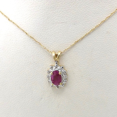 10k Gold Rubin Diamant Heiligenschein Anhänger Halskette Juli Geburtsstein 18 Zoll