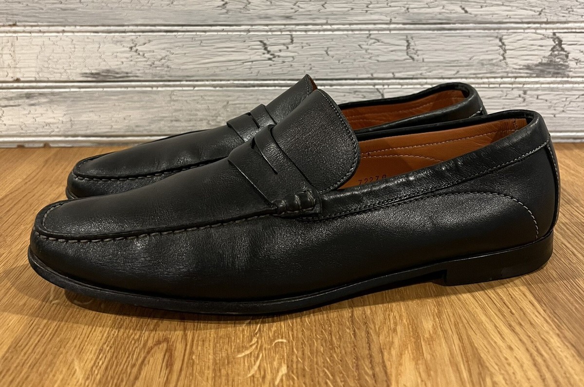 Santoni Austin Black Leather Penny Loafers Mens Size 10 D 