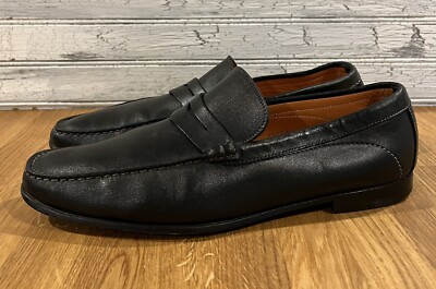 Santoni Austin Black Leather Penny Loafers Mens Size 10 D 