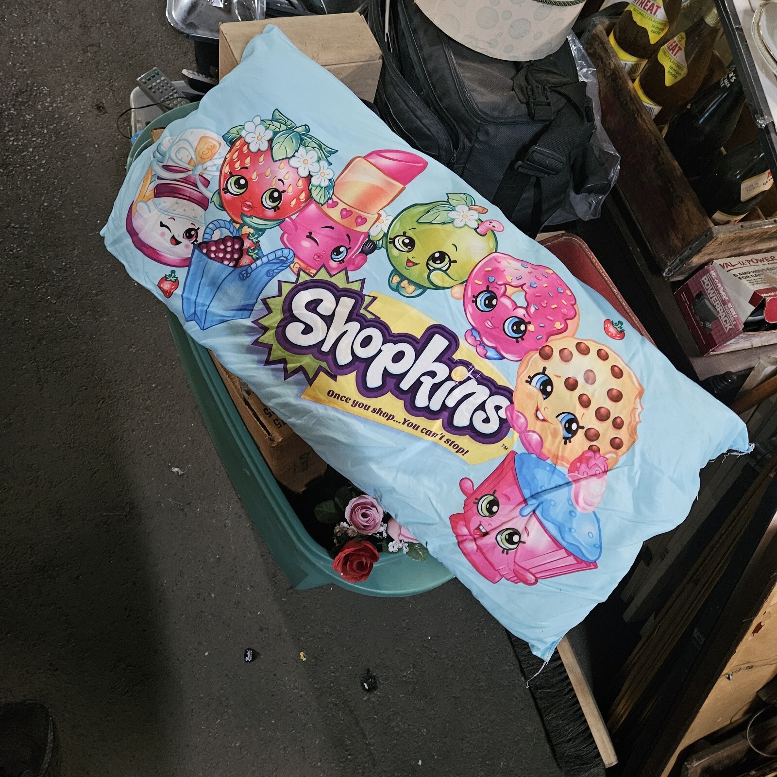 Colorful plush stuffed Shopkins pillow Once You Shop You Can't Stop 36x 16