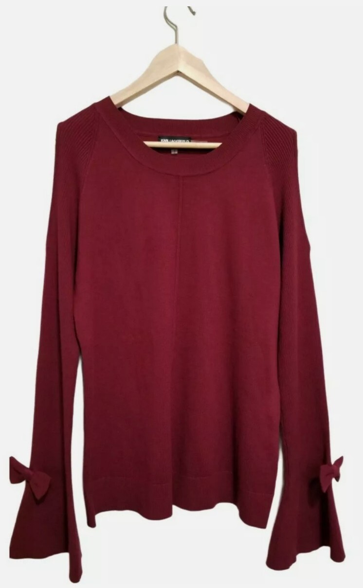 Karl Lagerfeld Cold Shoulder Sweater Merlot Sz M Bell Sleeves NWOT 