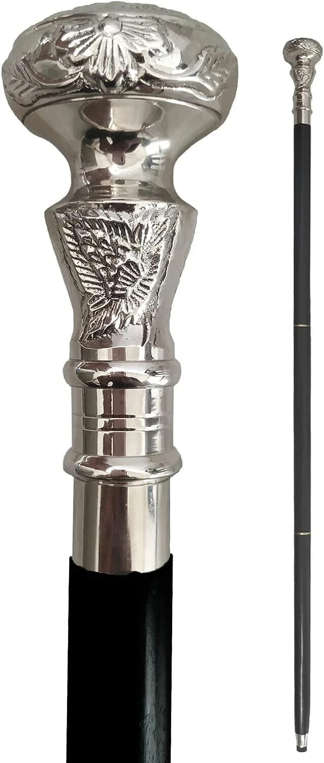 Antique Victorian Solid Chrome Head Handle Handma… - image 5