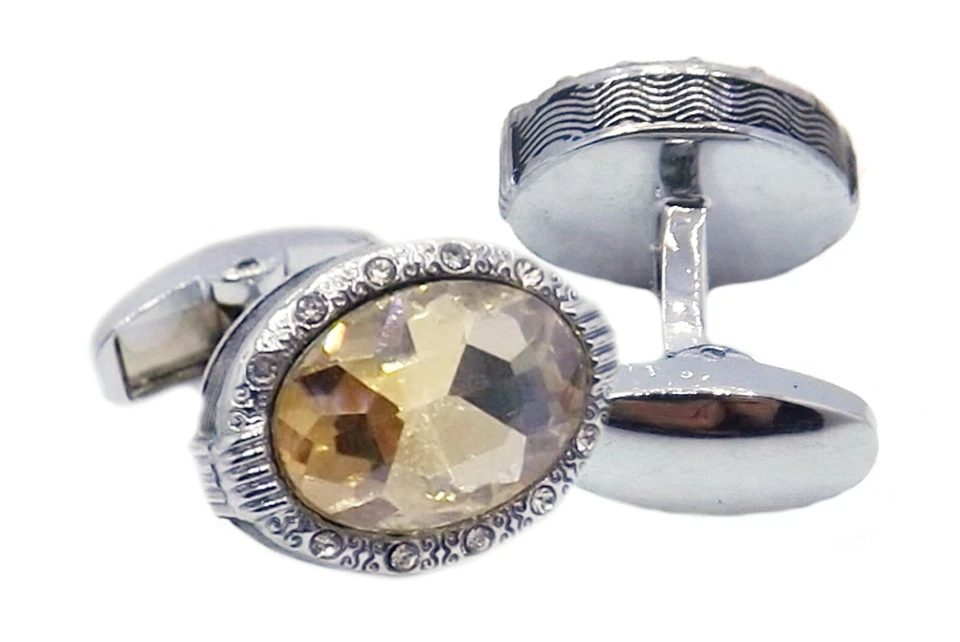 Abotoaduras masculinas estilo vintage ovais cristal champanhe em uma caixa de presente personalizada - Imagem 4 de 4