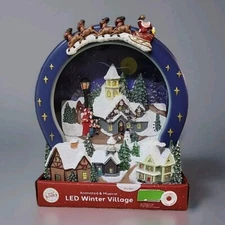 Christmas Village Animated Snowy Church Scene Decor Light Sound-DEFECTIVE! Read!