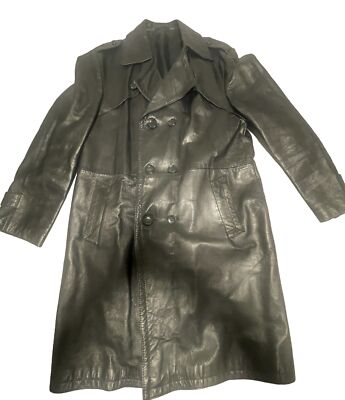 ECHT LEDER ECHTES Black Long Vintage Leather Trench Coat Size MEDIUM SIZE 50