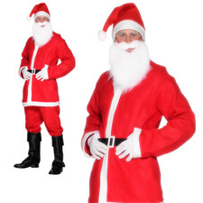 Santa Claus Costume Suit Adult Father Christmas Fancy Dress Mens Xmas + Beard