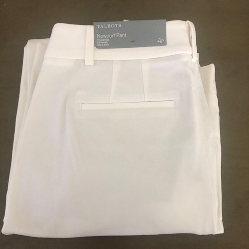 $99 NWT Women Talbots Newport Pants Sz 4P Trouser Leg cotton Blend Dress white