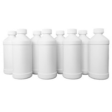 NEW Set of 8 HDPE Plastic Bottles, 16 oz. Modern Round, 28 mm neck with Caps