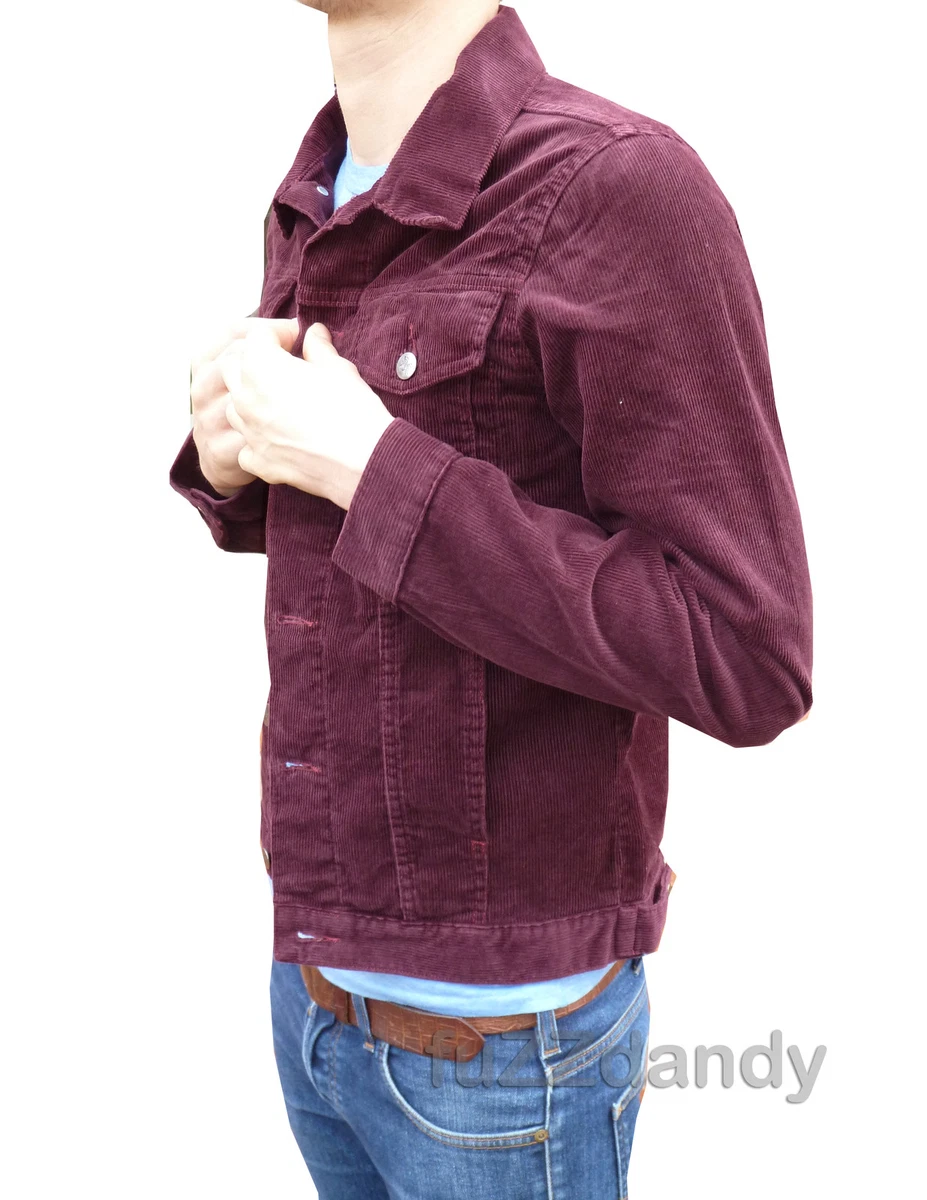 Mens NEW Jacket Coat Burgundy red Corduroy denim indie mod retro