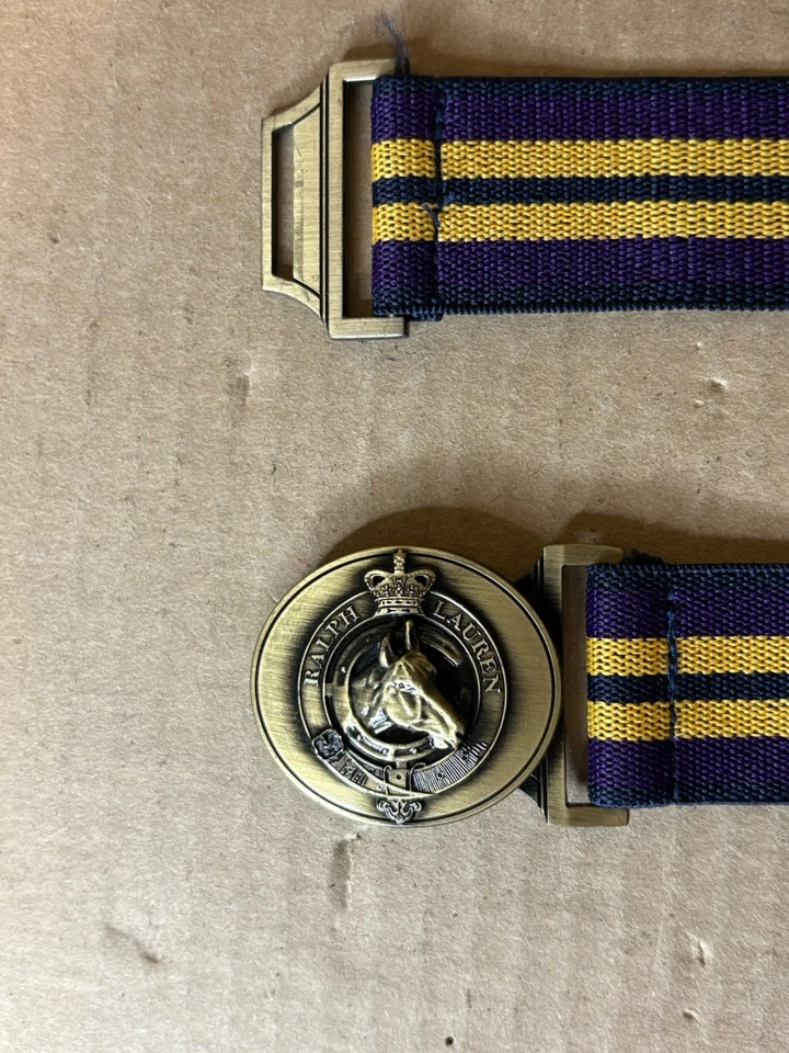 Polo RL Ecuestre Western Rodeo Latón Cabeza de Caballo Hebilla Cinturón Elástico Rayas Foto 4 de 4