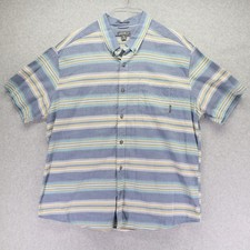Eddie Bauer Shirt Mens 2XL XXL Casual Pocket Button Up Blue Striped Short Sleeve