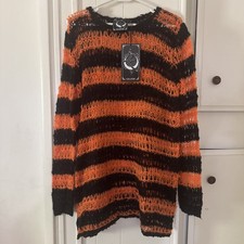 Killstar Gothic Goth Punk Pullover Strickpullover -  Orange & Black/ Halloween ￼