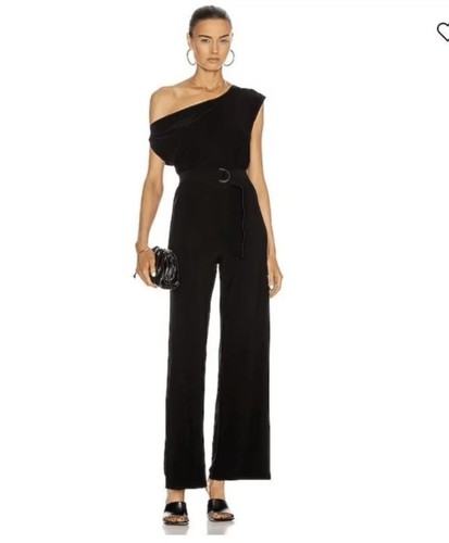 Norma Kamali Drop Shoulder Jumpsuit Damen M 38 schwarz weites Bein Stretch sexy