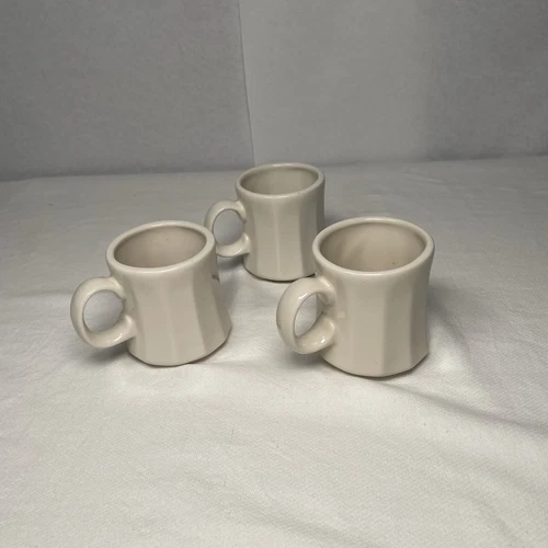 Vintage White Ironstone Mug Set of 3 USA VLC 31C Heavy Restaurant Ware