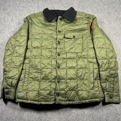 Save The Duck Mens Ultra Light Quilted Jacket Olive Green Sherpa Collar Medium