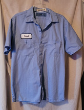 Men's FRED Cintas Comfort Flex Work Shirt Size Large Blue Short Sleeve Modern