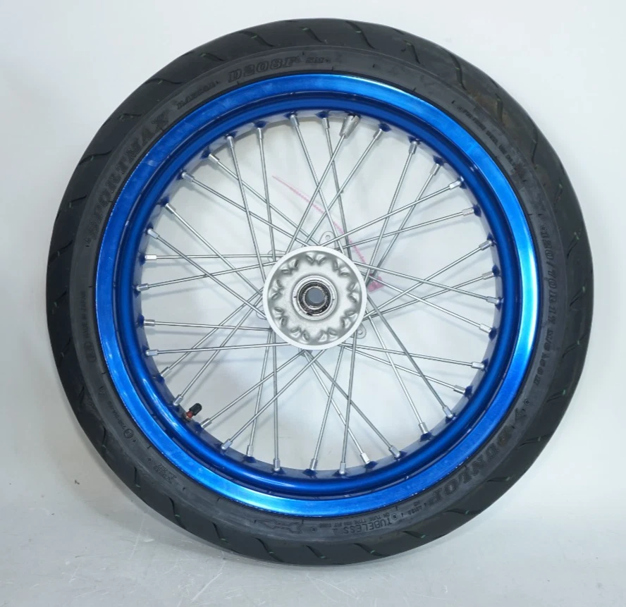 SUZUKI DRZ400SM AZUL LLANTA DELANTERA Y TRASERA NEUMÁTICO ROTOR PIÑÓN SUPERMOTO JUEGO ORIGINAL Foto 4 de 4