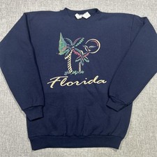 Vintage Florida Sweater Crewneck Size M USA Made Palm Trees Beach Tultex 90s