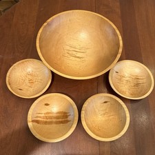 VTG  Lg. Natural Wooden Bowl 4 Small Bowls Weston Bowl Mill Vermont Salad Dough