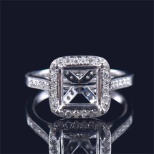 Square Shape 6x6mm 4-Prong Solitaire Semi Mount Ring 925 Silver Cushion Halo