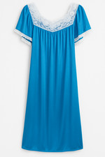 Vintage Blue Lace Trim Nightgown Satin Look Romantic Cottagecore Sleepwear