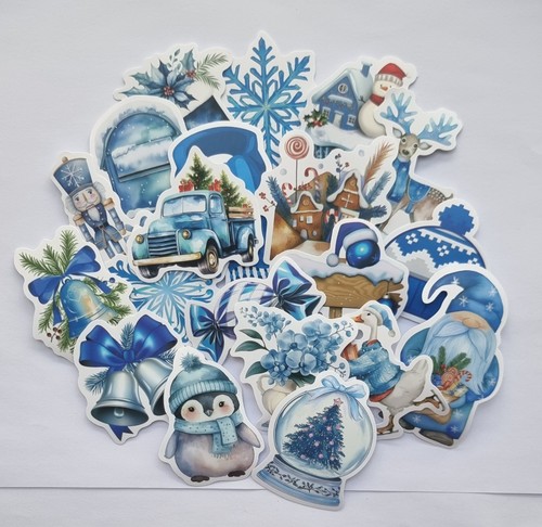 20 x Winter Stickers Christmas Xmas Gift Vinyl Decal Snow Blue Scrapbook Laptop - Picture 2 of 11