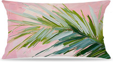 Summer Pink and Green Tropical Palm Leaf Decorative Throw Pillow Cover Decor 12X