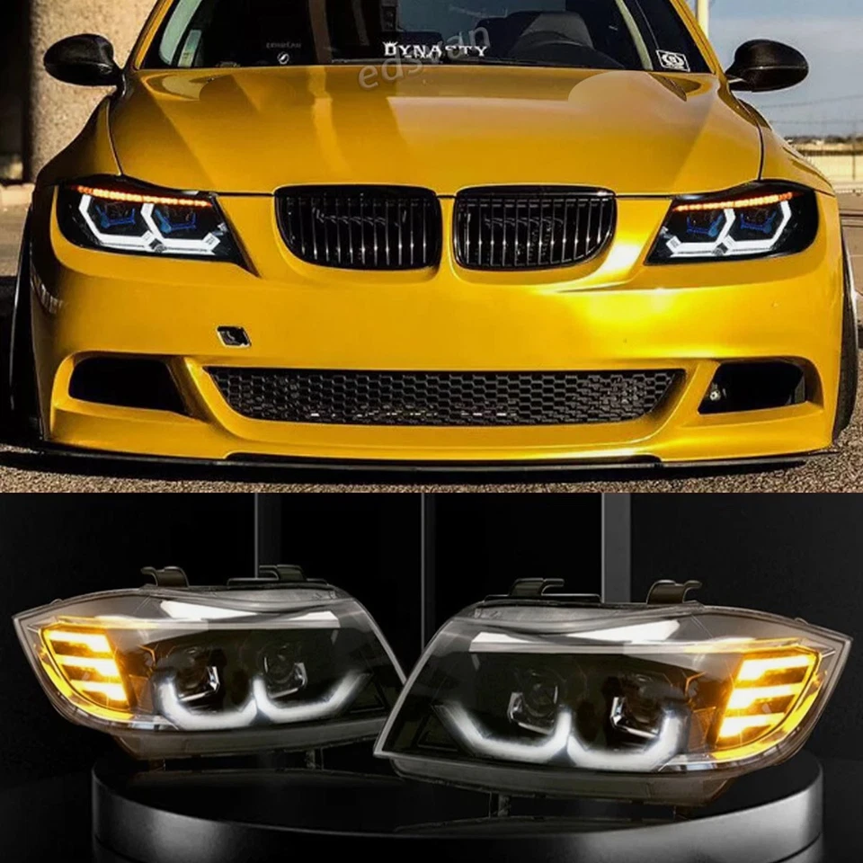 For 2005-2008 BMW 3-Series E90 White LED 3D Crystal U-Halo Black Front Headlight Foto 2 de 4