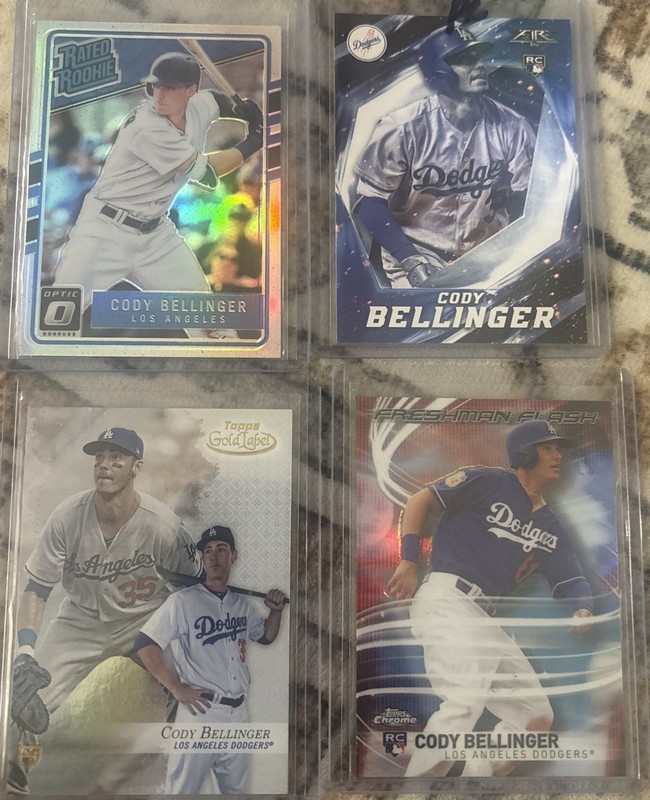 4 Card Lot LA Dodgers Cody Bellinger Rookie Cards Topps Chrome Optics Fire Gold
