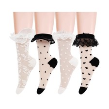 Mesh Sheer Socks for Women Girls Polka Dot Heart Shaped Lace Socks White Blac...