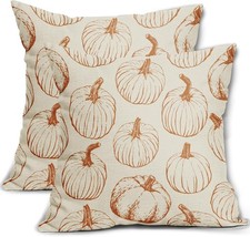 Fall Pillow Covers 18x18 Set of 2 Burnt Orange Pumpkin Harvest Thanksgiving