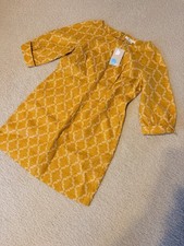 NWT Boden Kate Linen Dress Dijon Yellow Pineapple Lattice 3/4 Sleeve Size US 8P