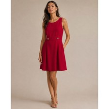 Tahari Arthur S Levine Red Sleeveless Career Sheath Dress Gold Hardware 16 NEW