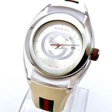 Gucci Sync A106 Ladies Watch 38mm Clear Case Silver Dial White Strap Quartz
