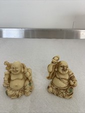 Coppia di statuine di Buddha in resina - portafortuna di Buddha felice 2"
