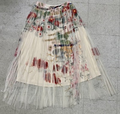 NWT Origami Multicolor Floral Pleated Midi Skirt L/XL Pull-On Elastic Waist Boho