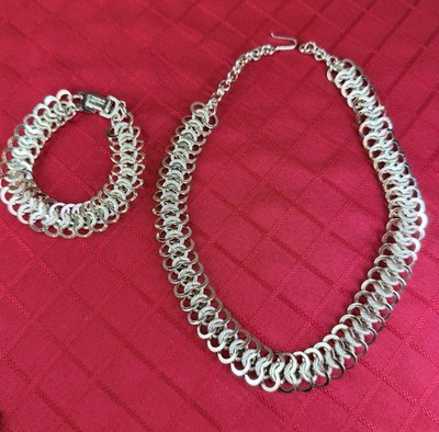 Vtg W Germany Eloxal Aluminum Necklace Bracelet Set Modernist Link 16 7 MCM
